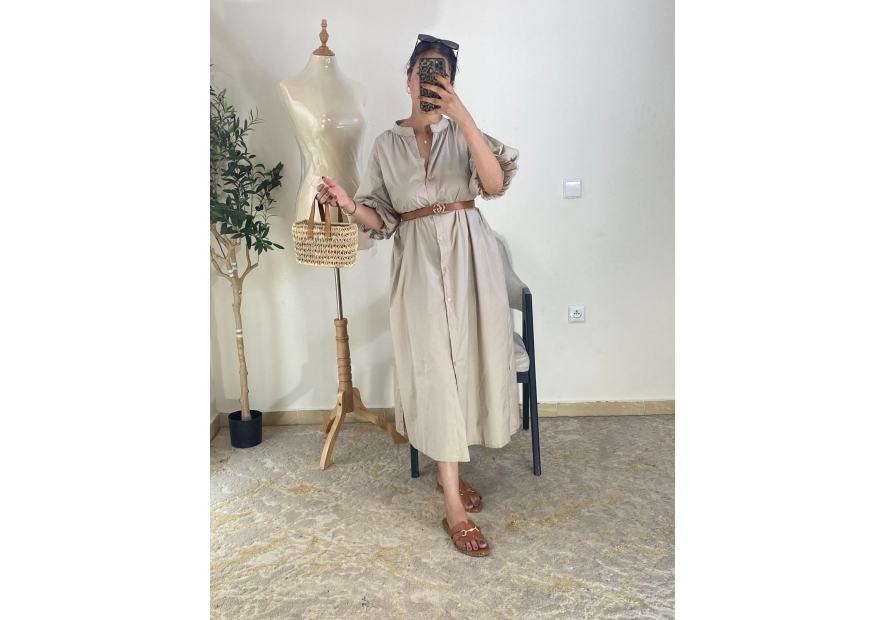robe chemise beige - casual chic | AK Fashion Shop