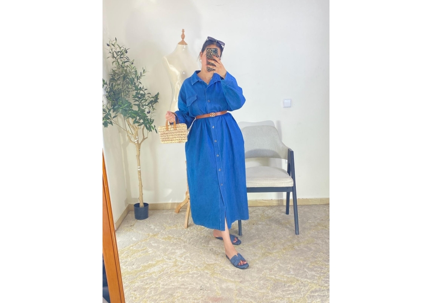 robe chemise bleu denim - casual chic | AK Fashion Shop