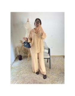 Ensemble chemise et pantalon Beige sable - Décontracté chic