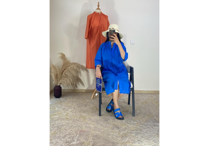 Robe chemise bleu roi - décontracté | AK Fashion Shop