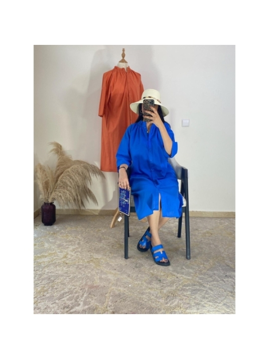 Robe chemise bleu roi - décontracté | AK Fashion Shop