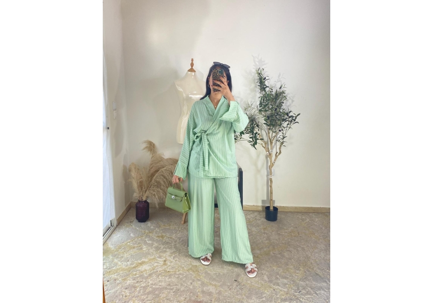 Ensemble top et pantalon vert menthe - décontracté chic