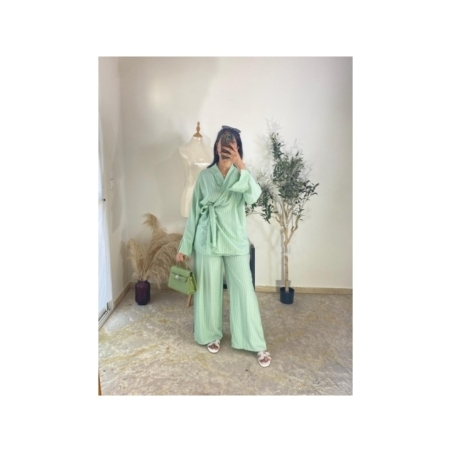 Ensemble top et pantalon vert menthe - décontracté chic