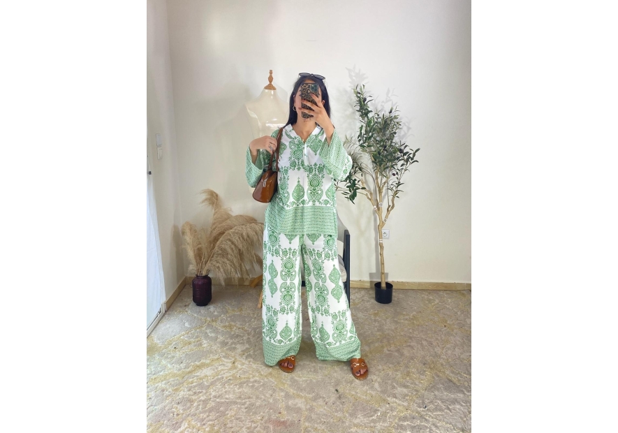 Ensemble Blanc, vert - Bohème, décontracté, estival