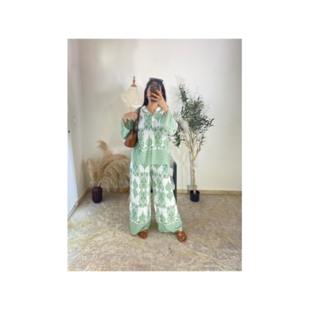 Ensemble Blanc, vert - Bohème, décontracté, estival