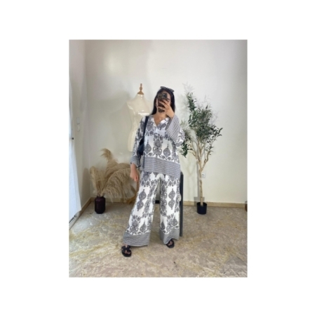 Ensemble (haut et pantalon) Blanc et noir - Décontracté, bohèm...