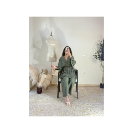 Ensemble (top et pantalon) Vert kaki - Casual chic, décontracté
