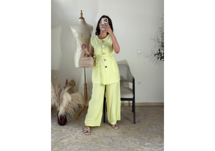 Ensemble (top et pantalon) Jaune pâle - Décontracté chic
