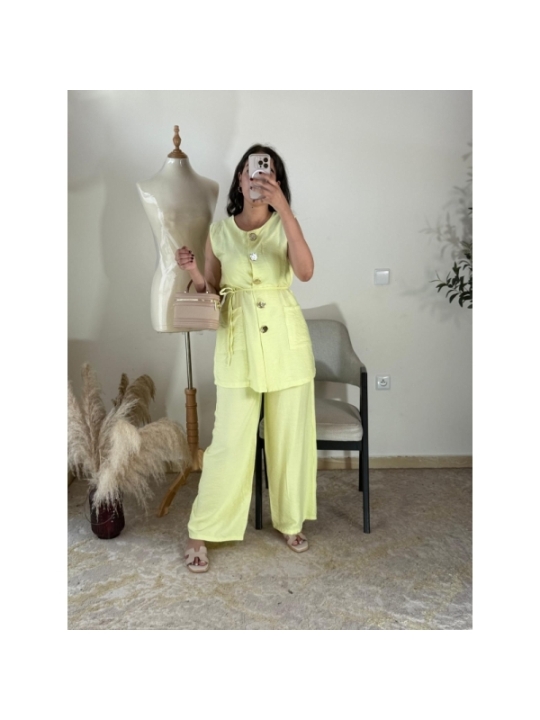 Ensemble (top et pantalon) Jaune pâle - Décontracté chic