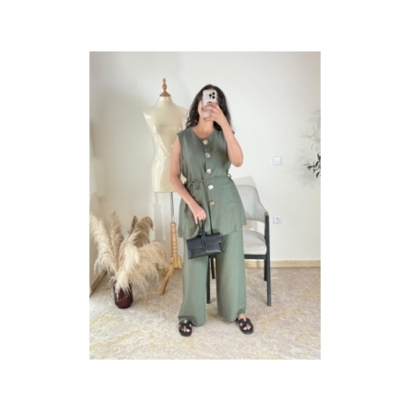 Ensemble pantalon et top Vert kaki - Chic décontracté