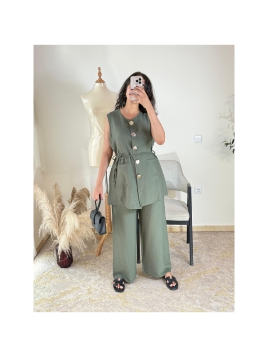 Ensemble pantalon et top Vert kaki - Chic décontracté