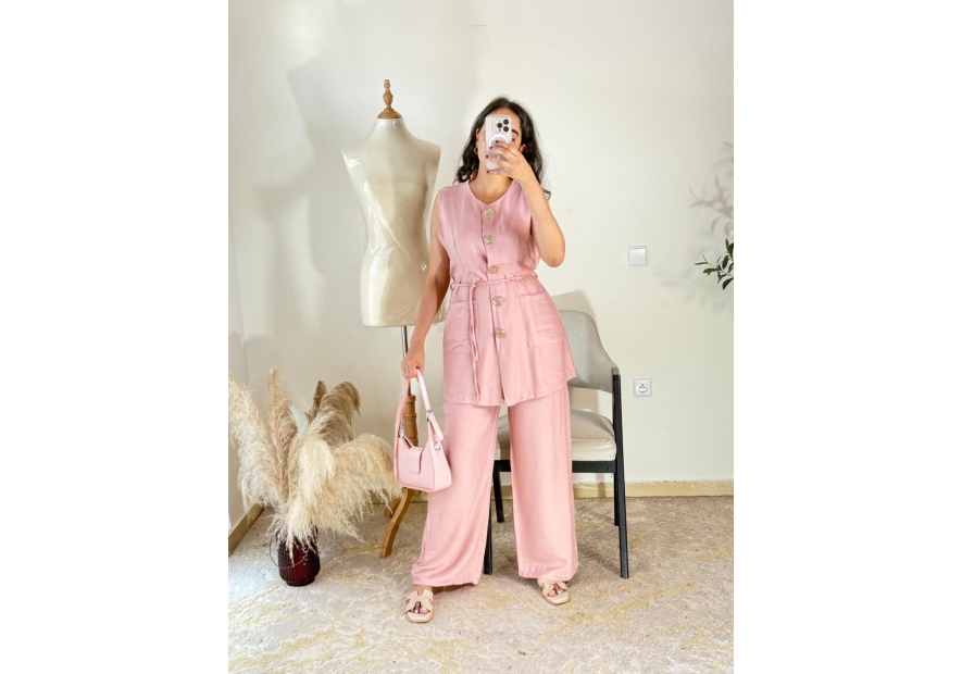Ensemble pantalon et top Rose pâle - Casual chic