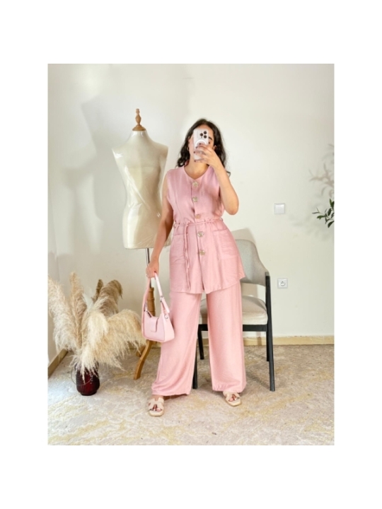 Ensemble pantalon et top Rose pâle - Casual chic