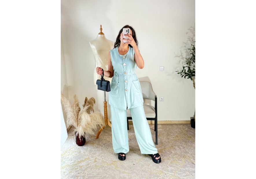 Ensemble top et pantalon vert menthe - décontracté chic