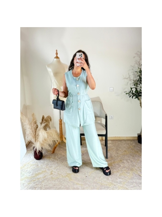 Ensemble top et pantalon vert menthe - décontracté chic