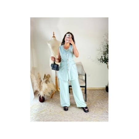 Ensemble top et pantalon vert menthe - décontracté chic