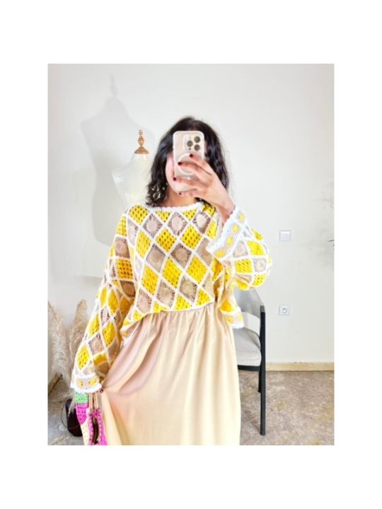 Pull jaune - bohème, décontracté | AK Fashion Shop