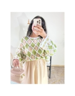 Pull en crochet Vert et beige - Bohème décontracté