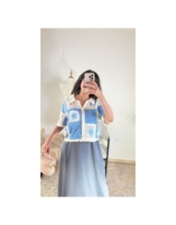 top bleu clair et écru - bohème décontracté | AK Fashion Shop