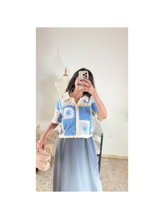 top bleu clair et écru - bohème décontracté | AK Fashion Shop