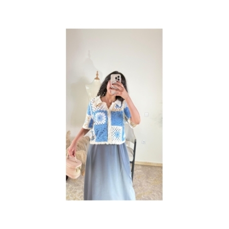 top bleu clair et écru - bohème décontracté | AK Fashion Shop