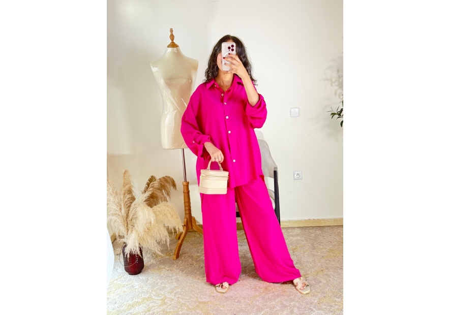 Ensemble chemise et pantalon Fuchsia - Décontracté chic