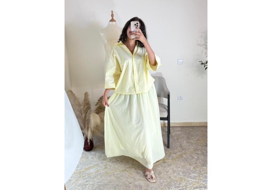 Ensemble chemise et jupe Jaune pastel - Décontracté chic