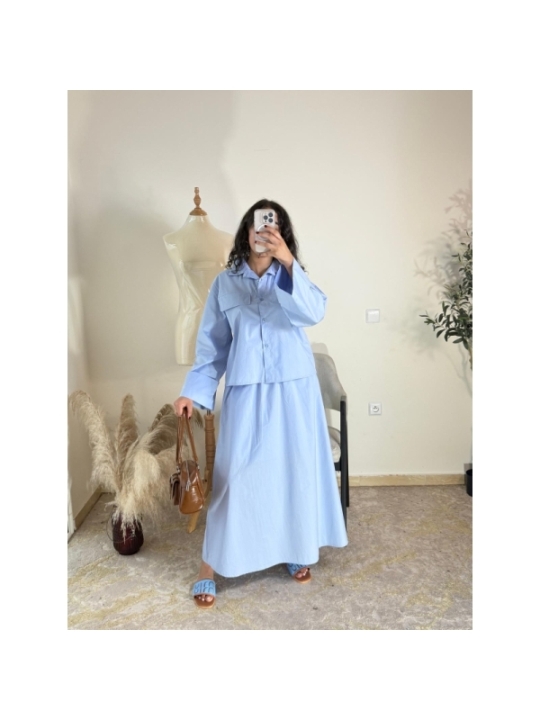 Ensemble chemise et jupe Bleu ciel - Casual chic