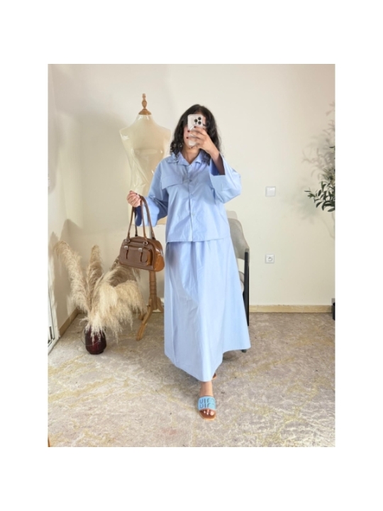 ensemble (chemise et jupe) bleu clair - casual chic, décontracté