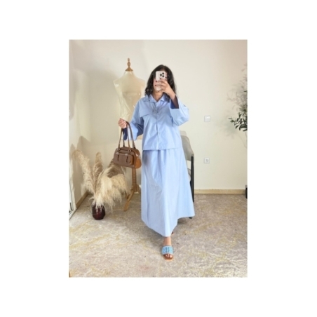 ensemble (chemise et jupe) bleu clair - casual chic, décontracté