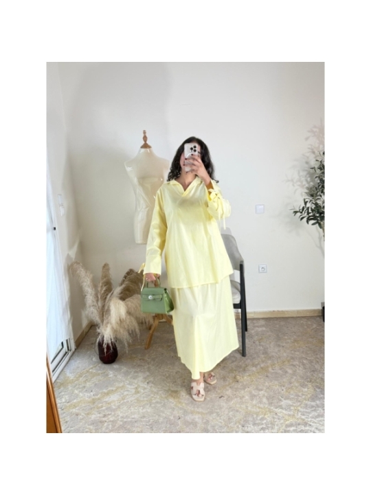 Ensemble (blouse et jupe) jaune pâle - décontracté chic
