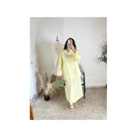 Ensemble (blouse et jupe) jaune pâle - décontracté chic