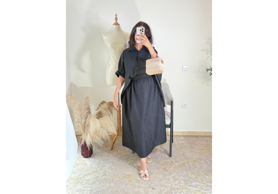 Ensemble chemise et jupe noir - décontracté chic