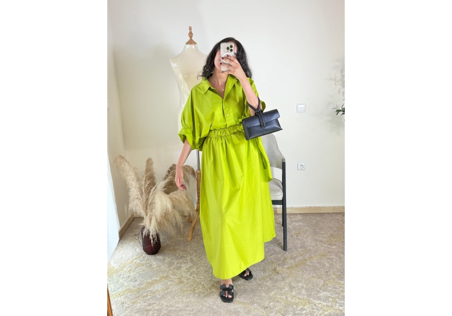 Robe chemise Vert lime - Décontracté chic | AK Fashion Shop