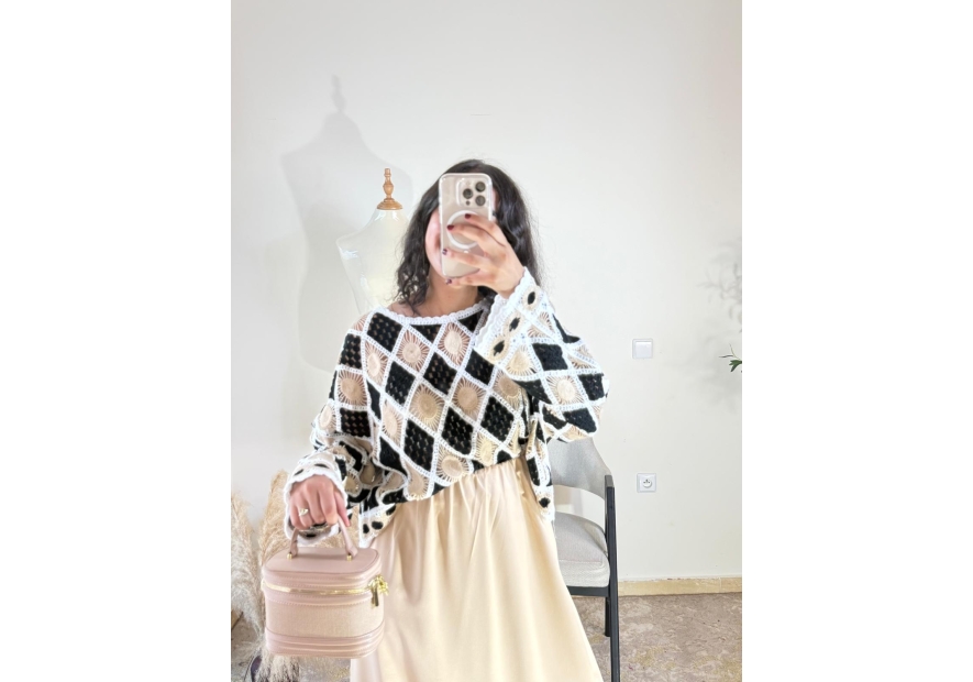pull noir, beige, blanc - bohème, casual, artisanal