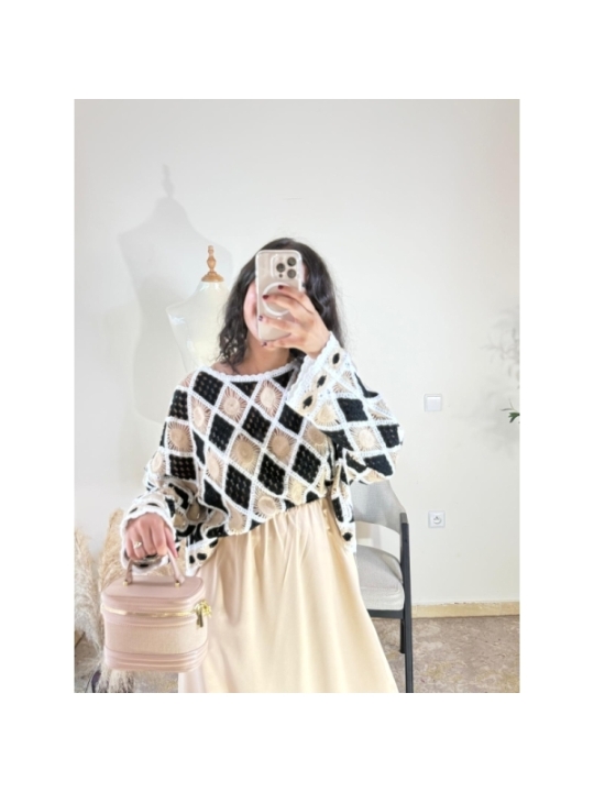 pull noir, beige, blanc - bohème, casual, artisanal