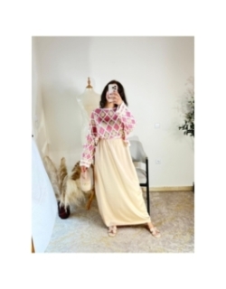 Ensemble (top et jupe longue) rose et beige - bohème, décontra...