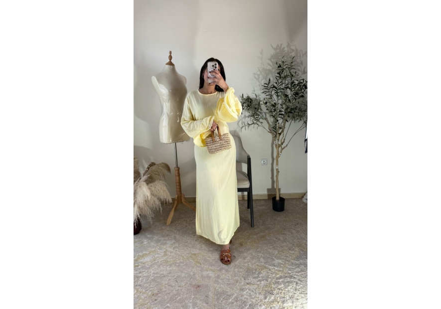 robe longue jaune pastel - élégant, décontracté | AK Fashion Shop