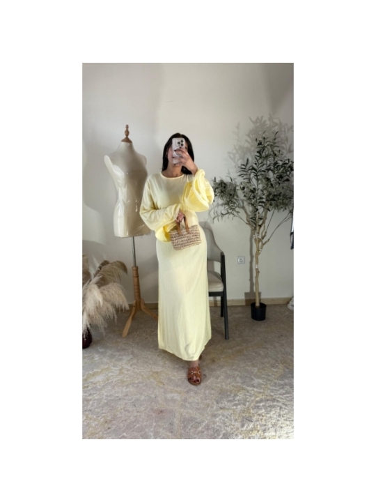 robe longue jaune pastel - élégant, décontracté | AK Fashion Shop