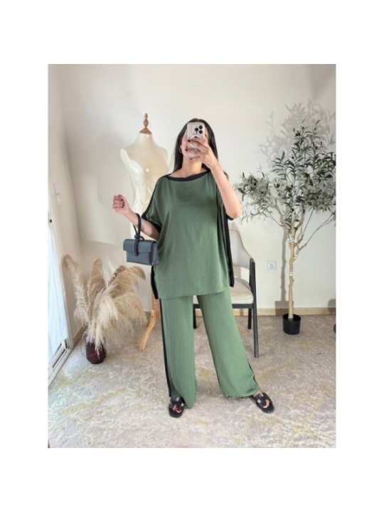 Ensemble (top et pantalon) Vert olive - Décontracté chic