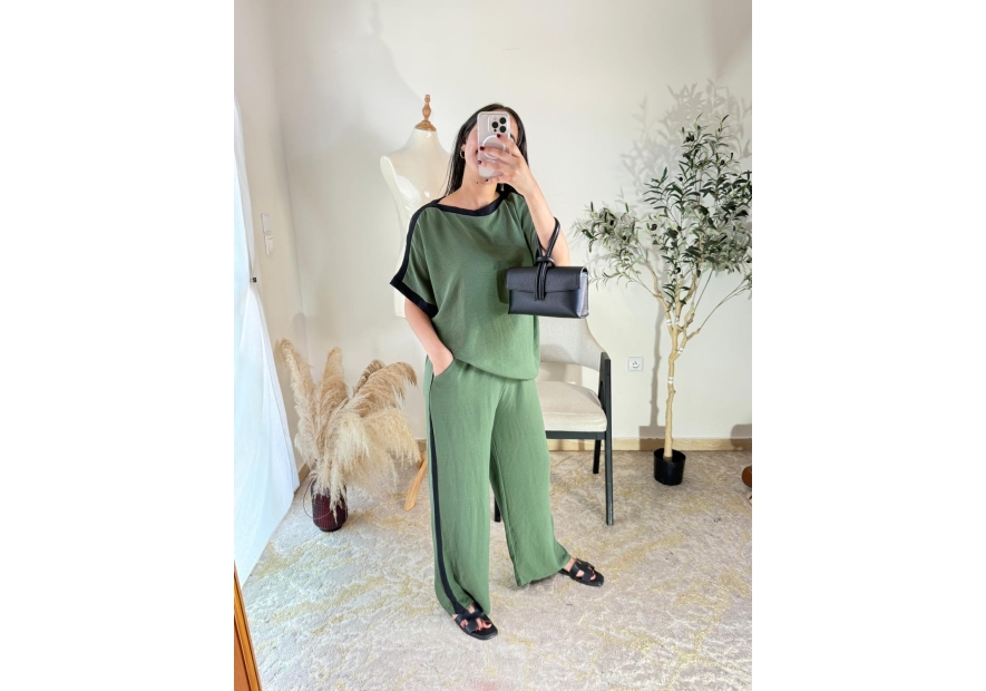 ensemble pantalon et top vert olive - casual | AK Fashion Shop