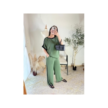 ensemble pantalon et top vert olive - casual | AK Fashion Shop