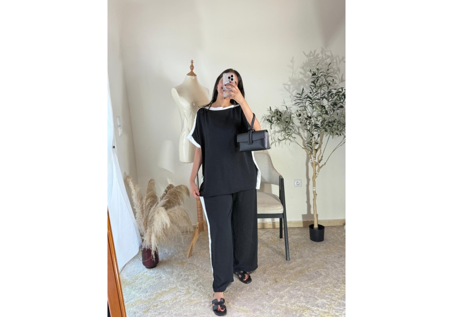 Ensemble (top et pantalon) noir - casual, chic, décontracté