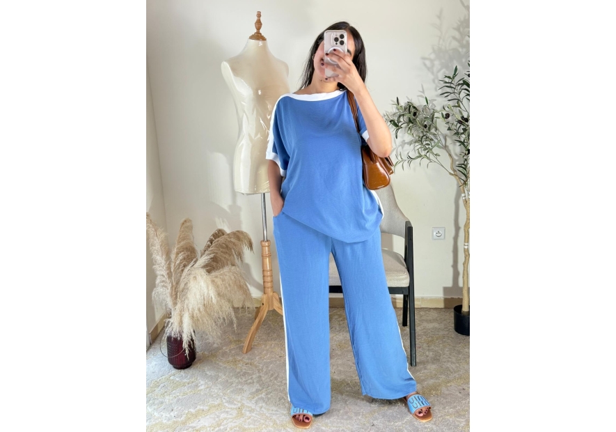 Ensemble pantalon et top Bleu - Décontracté | AK Fashion Shop