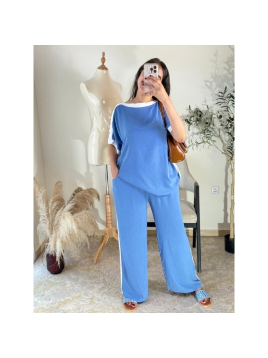 Ensemble pantalon et top Bleu - Décontracté | AK Fashion Shop