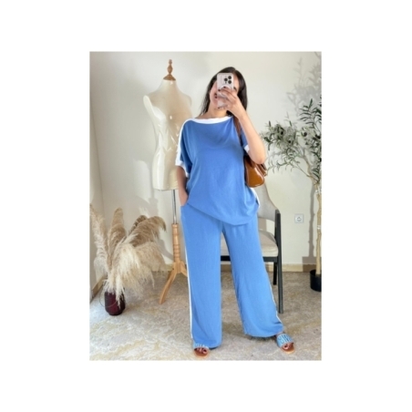 Ensemble pantalon et top Bleu - Décontracté | AK Fashion Shop