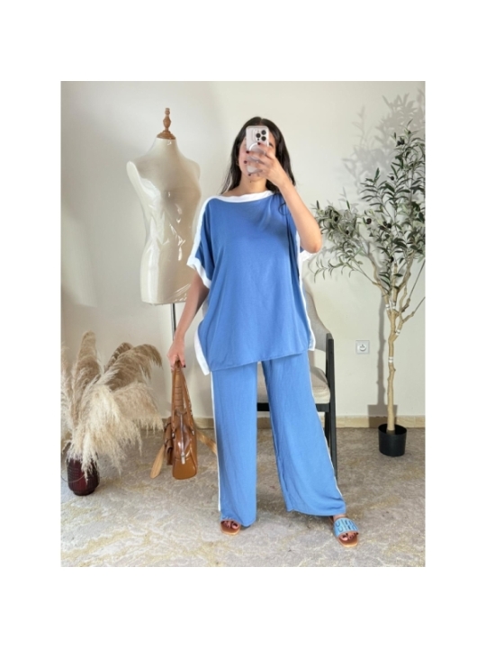 Ensemble pantalon et top bleu ciel - Décontracté chic