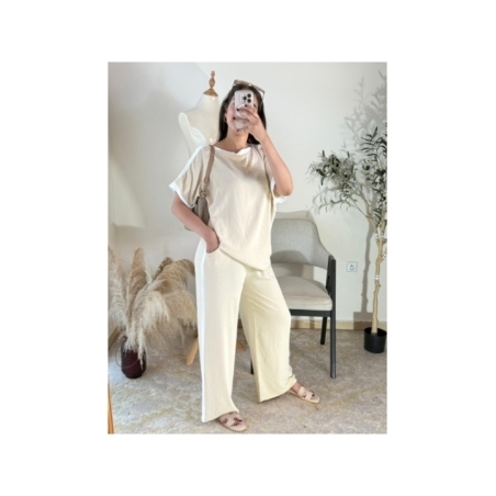 ensemble (top et pantalon) beige - décontracté | AK Fashion Shop