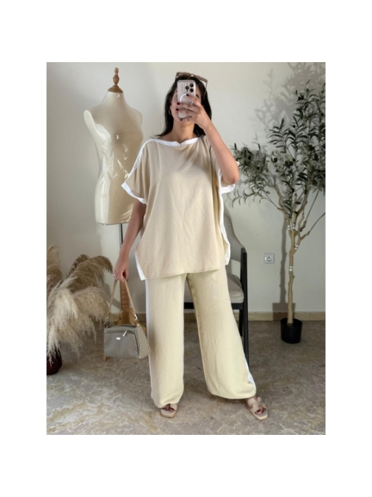 Ensemble pantalon et top Beige clair - Décontracté chic