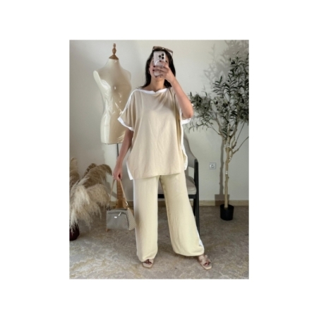 Ensemble pantalon et top Beige clair - Décontracté chic